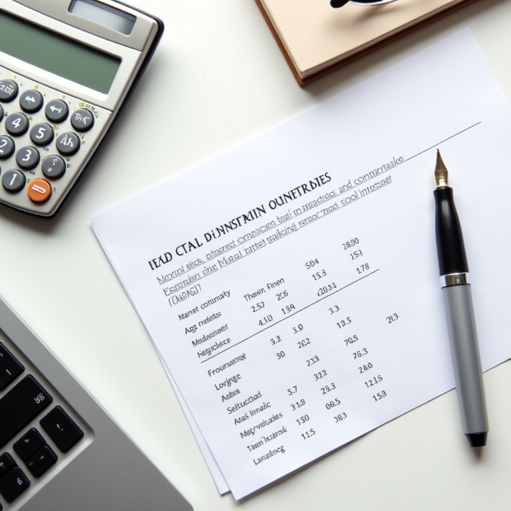 Calculator and financial documents showing interest rate calculations on a clean white desk